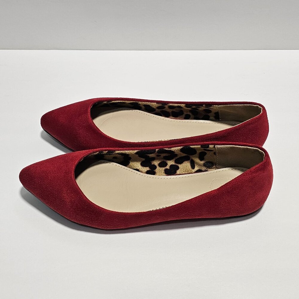 Ollio Red Faux Suede Slip On Flats - Picture 3 of 6